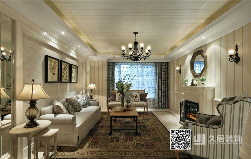 客廳-墻紙的運用-天陽棕櫚灣120㎡美式風格案例